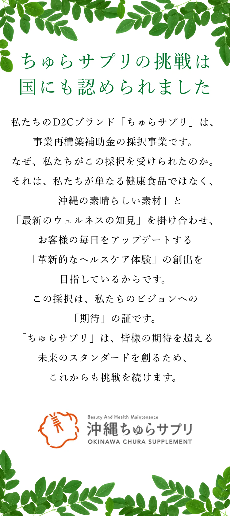 ちゅらサプリの挑戦は国にも認められました