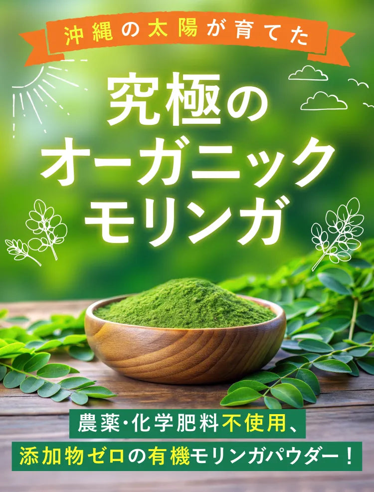 沖縄の太陽が育てた究極のオーガニックモリンガ「農薬・化学肥料不使用、添加物ゼロの有機モリンガパウダー！」